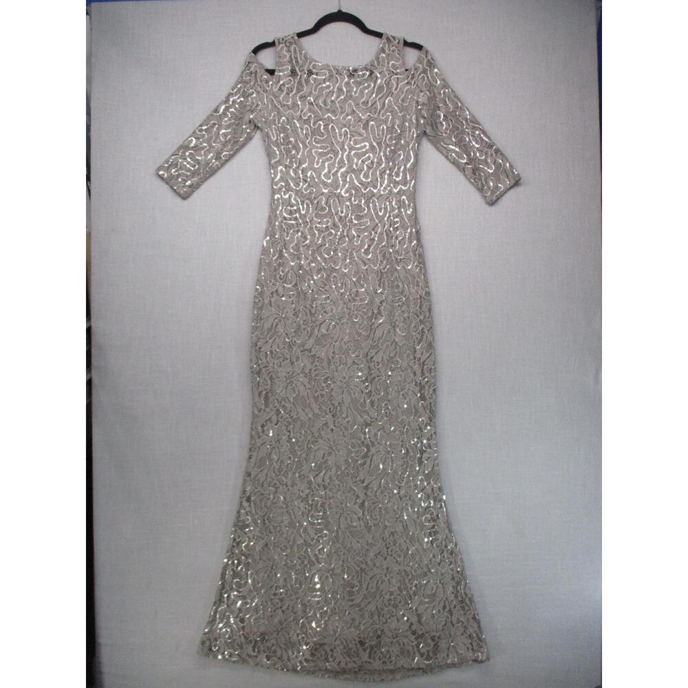 Marina Silver Glam Sequin Formal Floor Length Evening Gown Dress Womens Size‎ 8